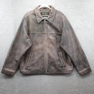 Eddie Bauer Leather Jacket Mens XL Tall Brown Patina Flannel Lined Motorcycle